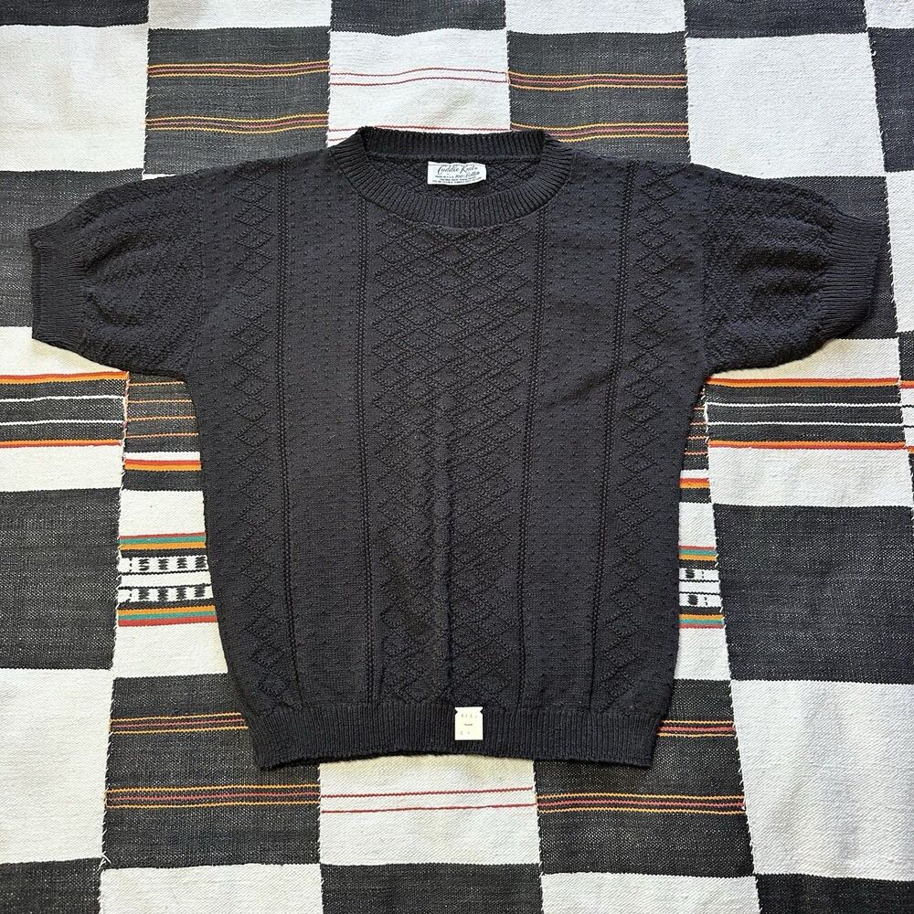 VTG New Deadstock Cuddle Knit Black Cotton Shirt. USA. Medium. Cottage Core Boho